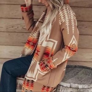 Boho Tribal Aztec Luxe Blanket Trench Coat Button